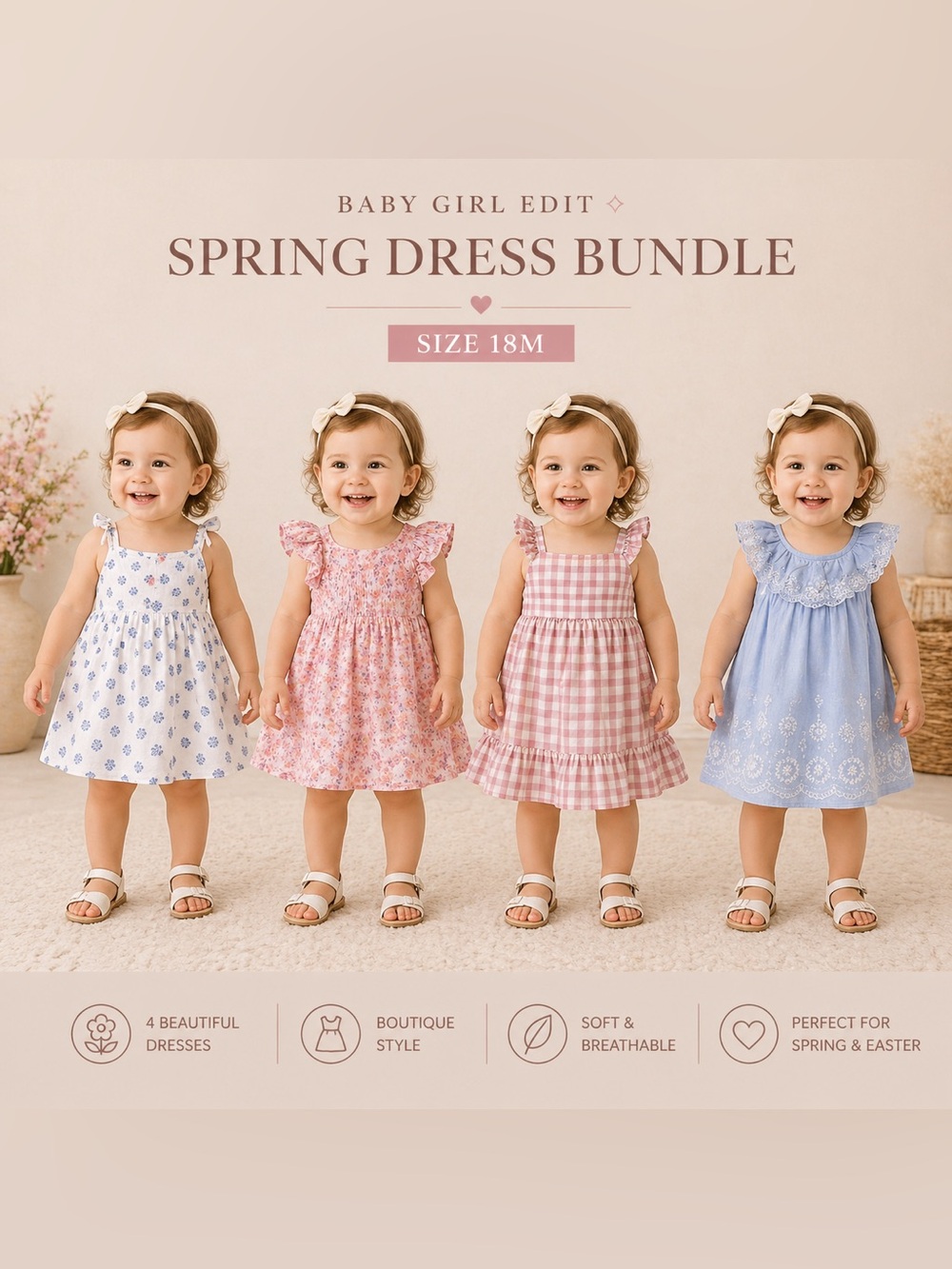 Baby Girl Spring Dress Bundle 18M | Floral Easter Dresses | Boutique Style Set